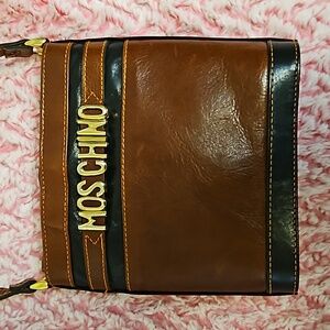 Moschino Brown and Black Leather Crossbody Bag